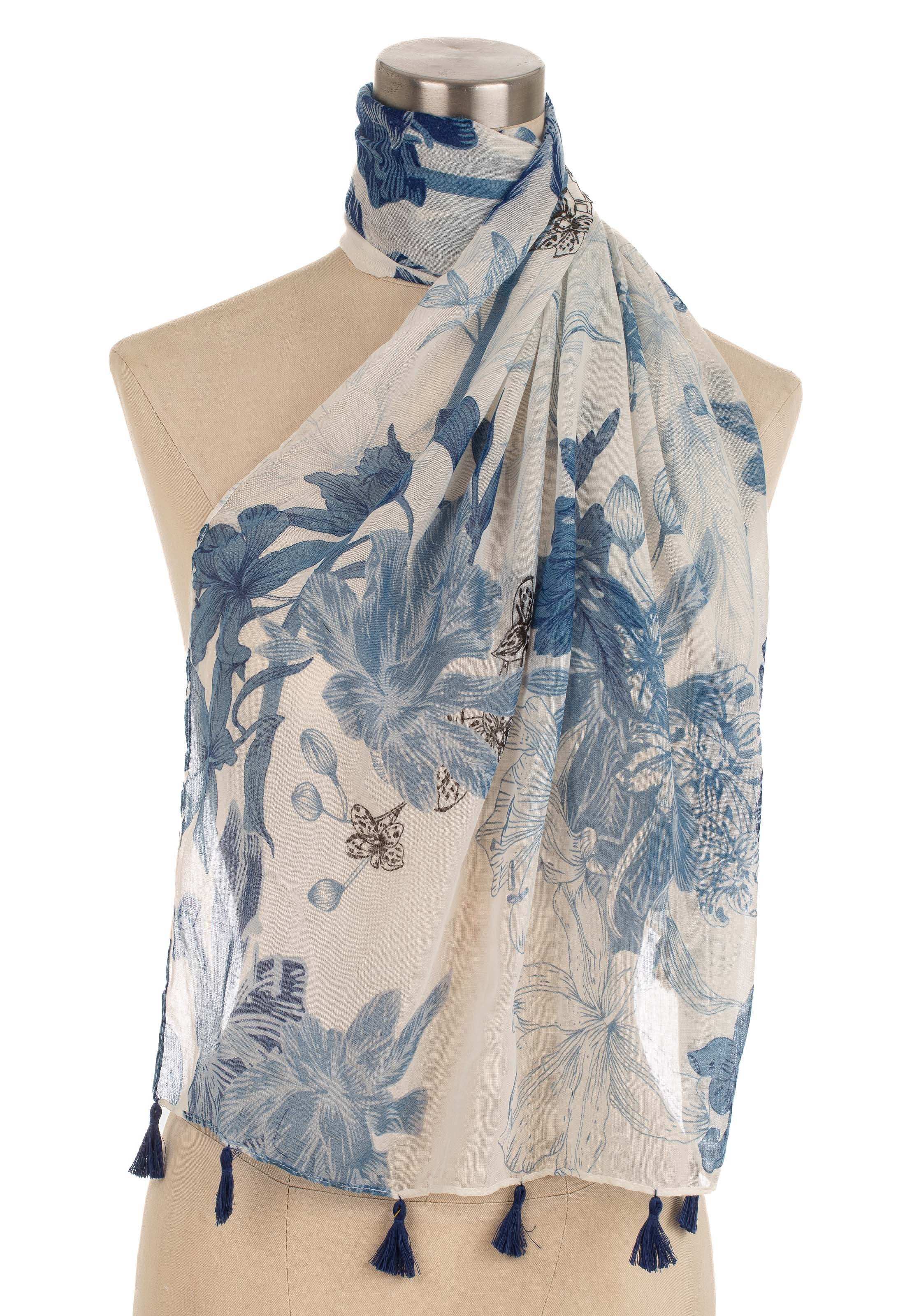 Floral Printed Tassel Scarf Design