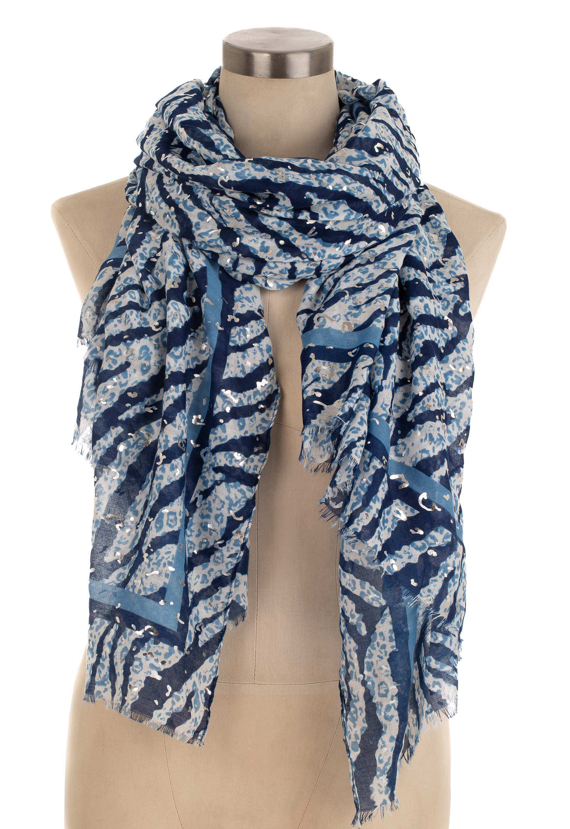 Animal Pattern Scarf with Metallic Accents