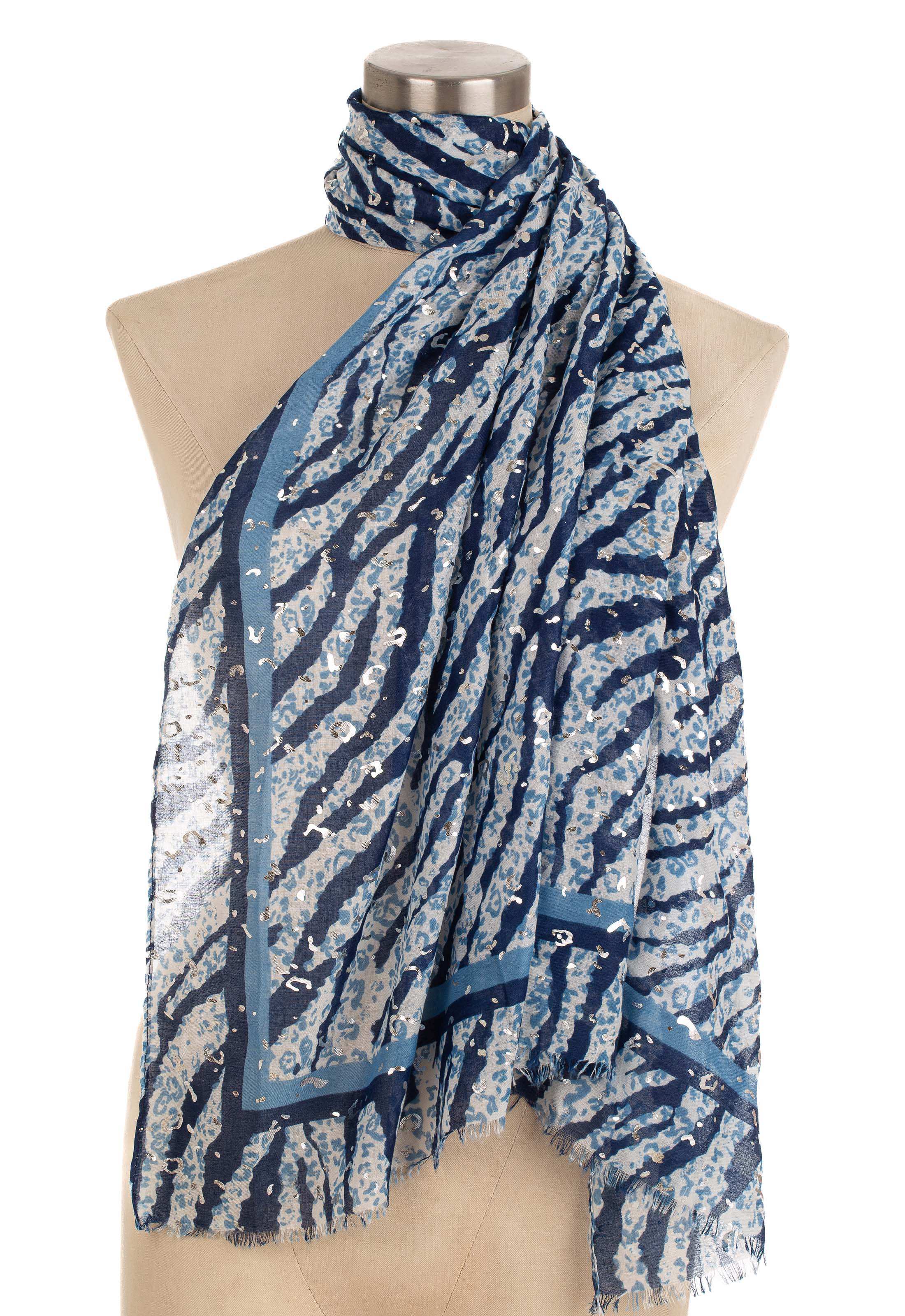 Animal Pattern Scarf with Metallic Accents