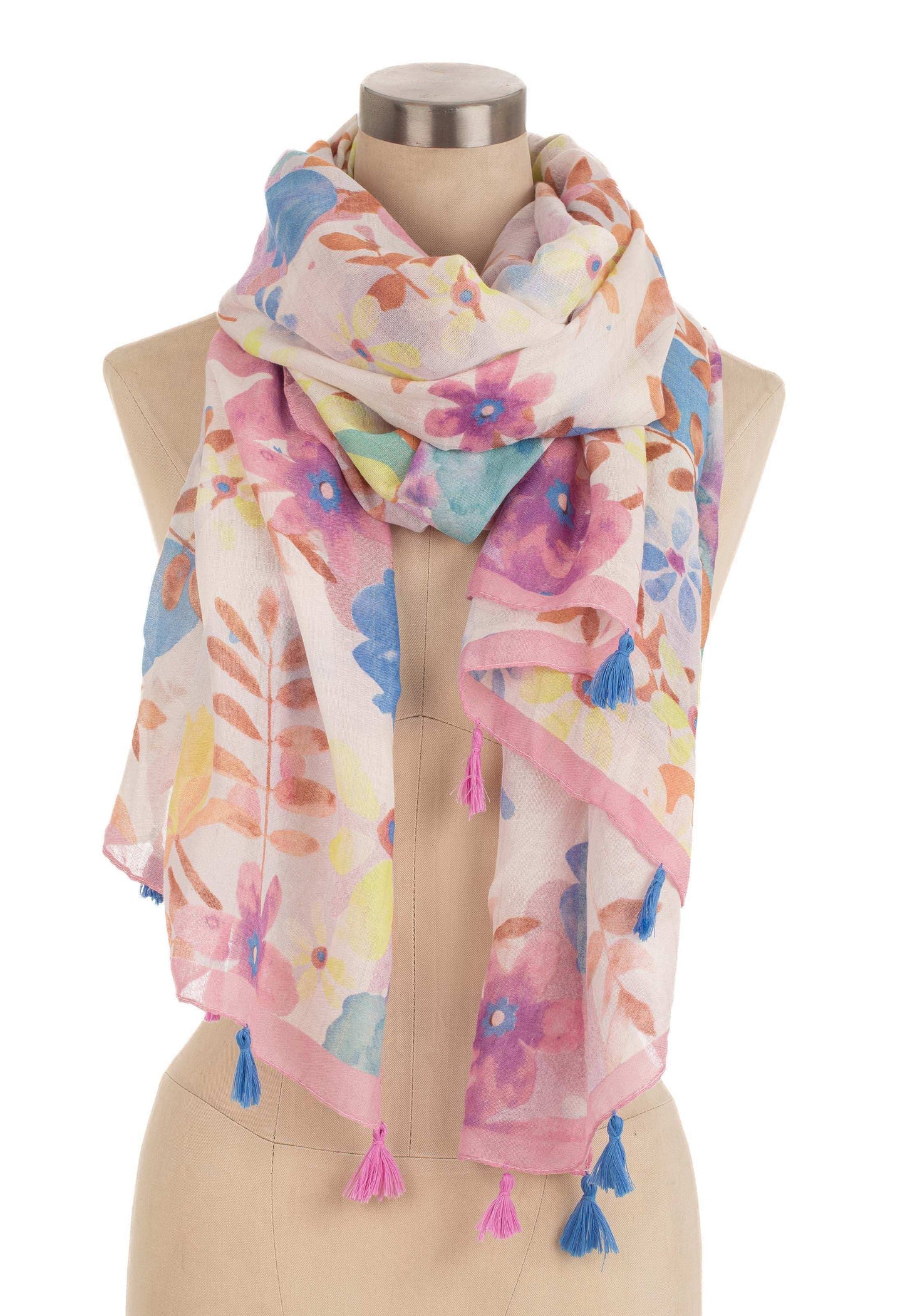 Floral Multicolor Tassel Detail Scarf
