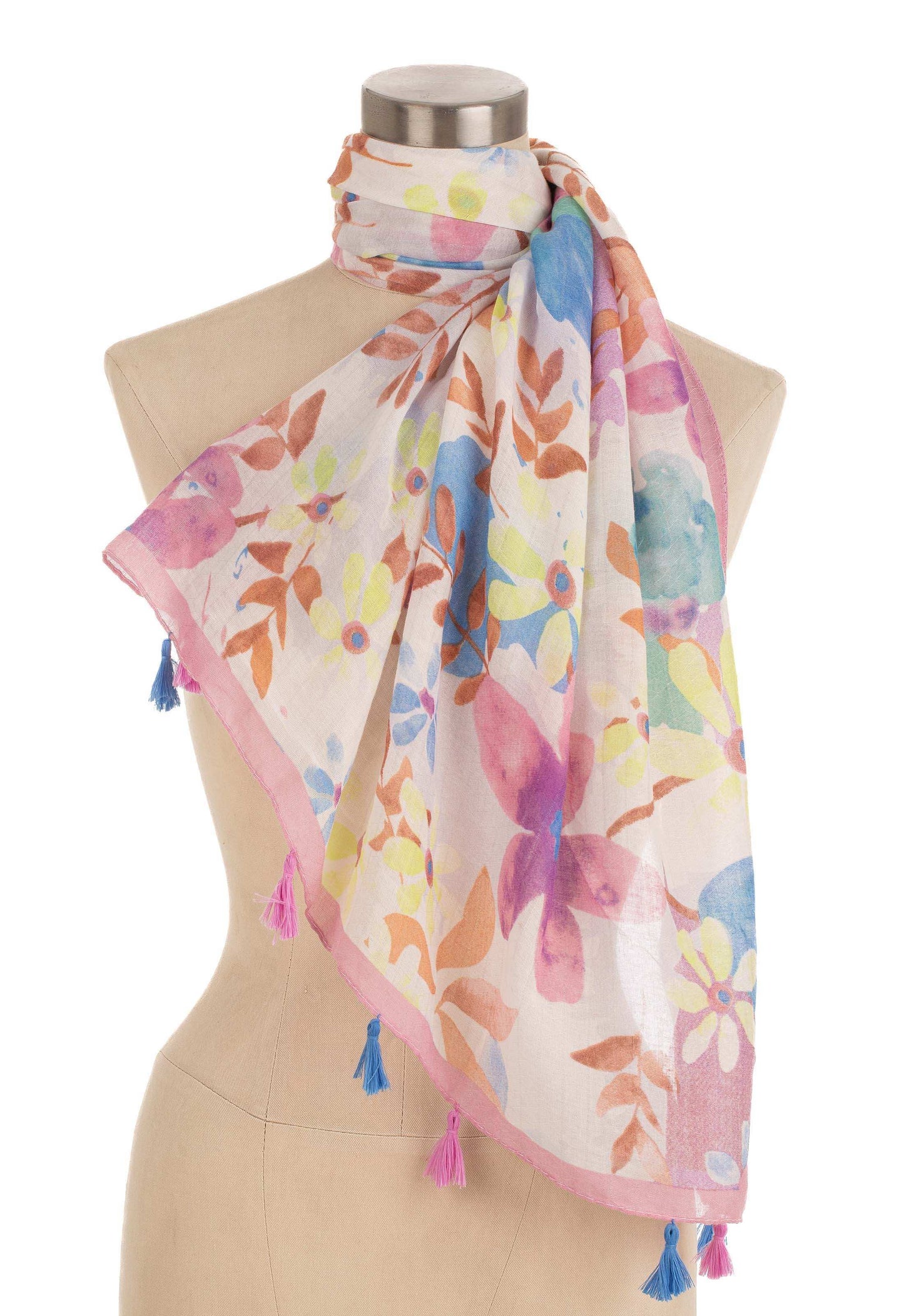 Floral Multicolor Tassel Detail Scarf