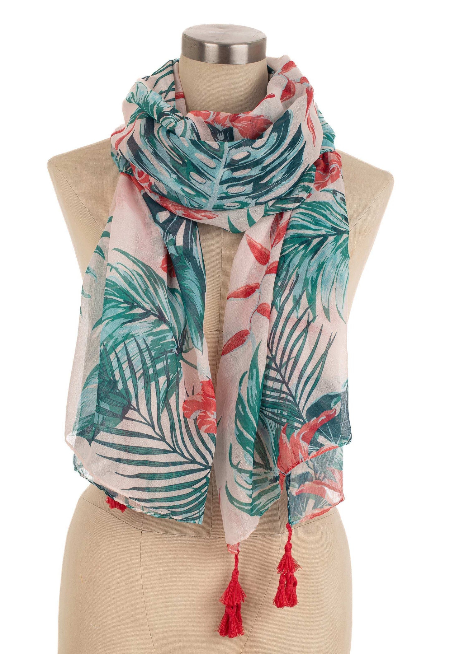 Wrap-Up Scarf with Tropical Leaves Pattern