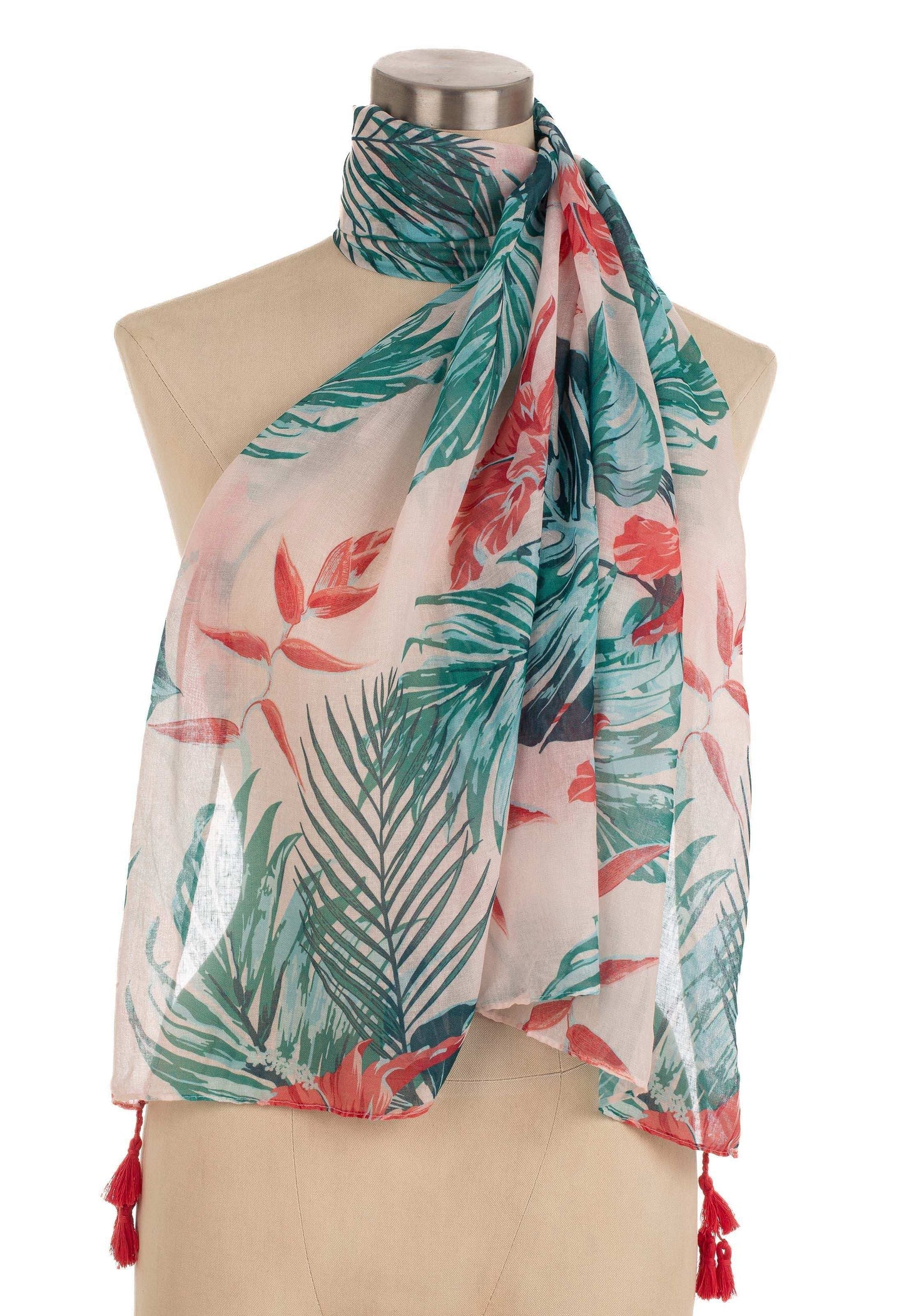 Wrap-Up Scarf with Tropical Leaves Pattern