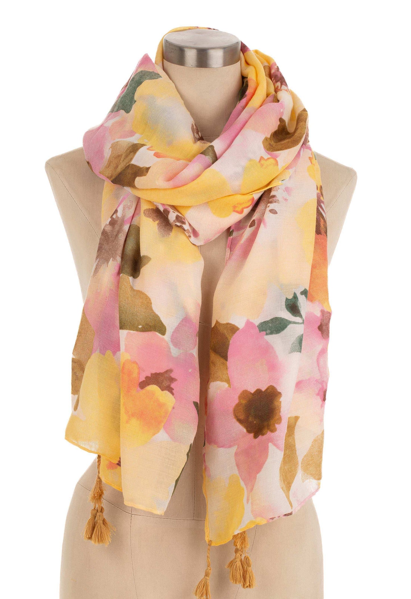 Watercolor Floral Tassel Detail Scarf