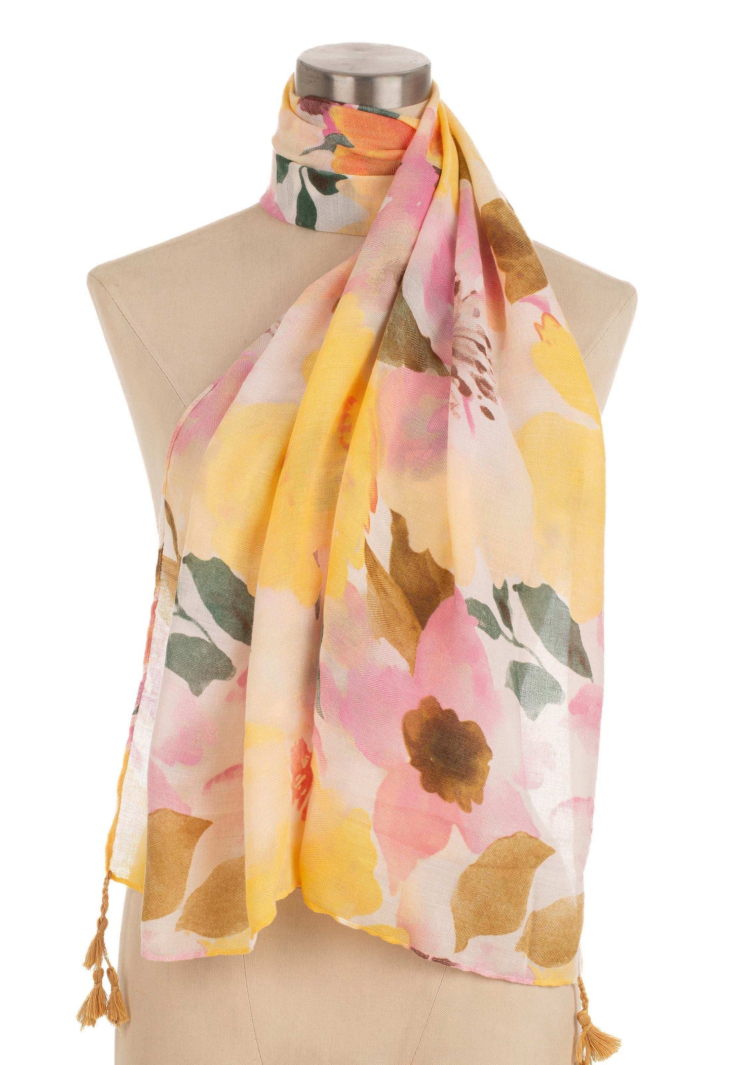 Watercolor Floral Tassel Detail Scarf