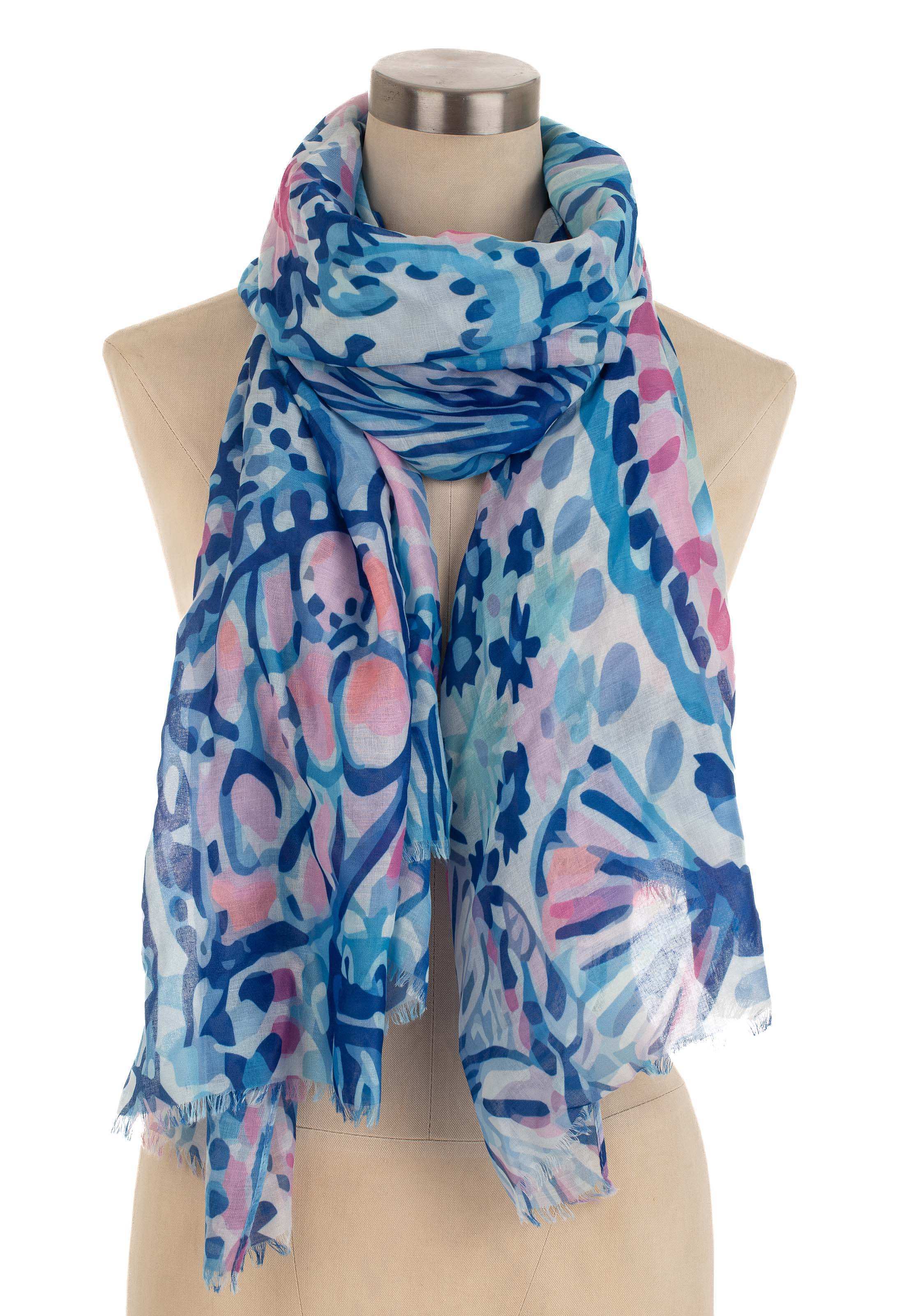 Watercolor Abstract Printed Blue Scarf