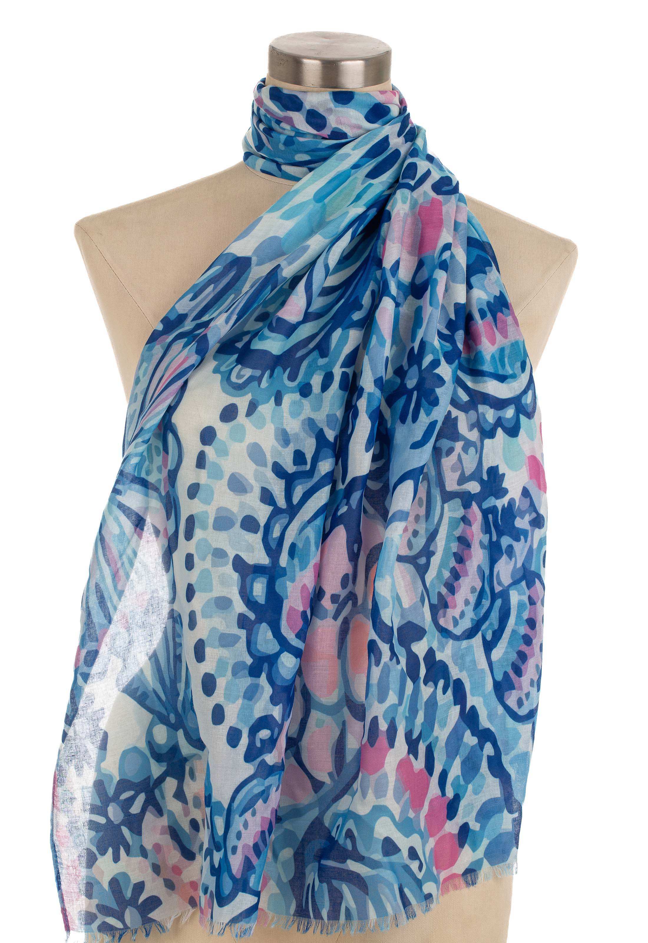 Watercolor Abstract Printed Blue Scarf