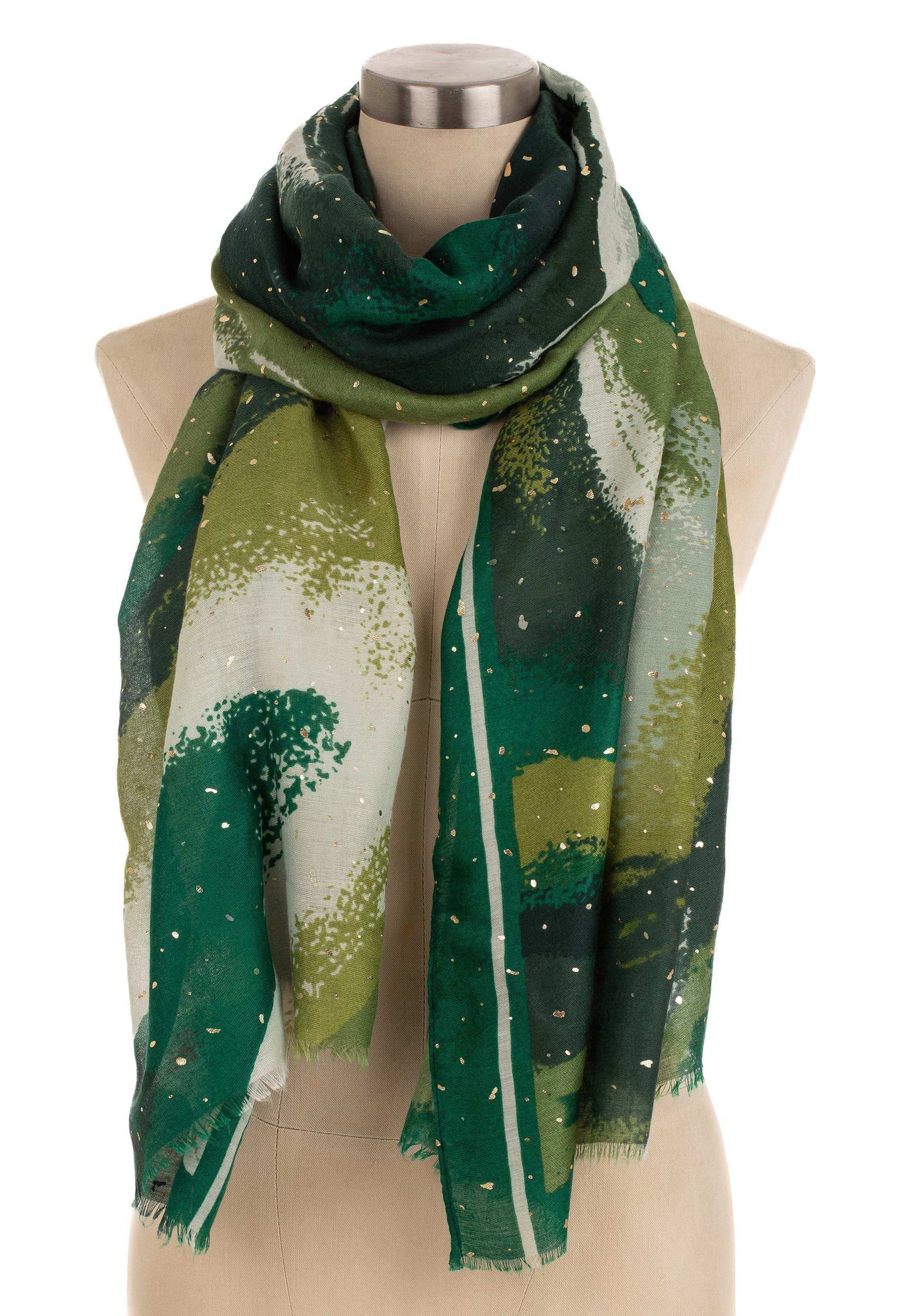 Abstract Green Pattern Scarf with Shiny Touch