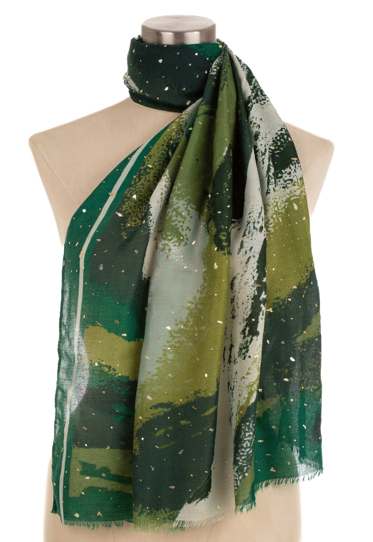 Abstract Green Pattern Scarf with Shiny Touch