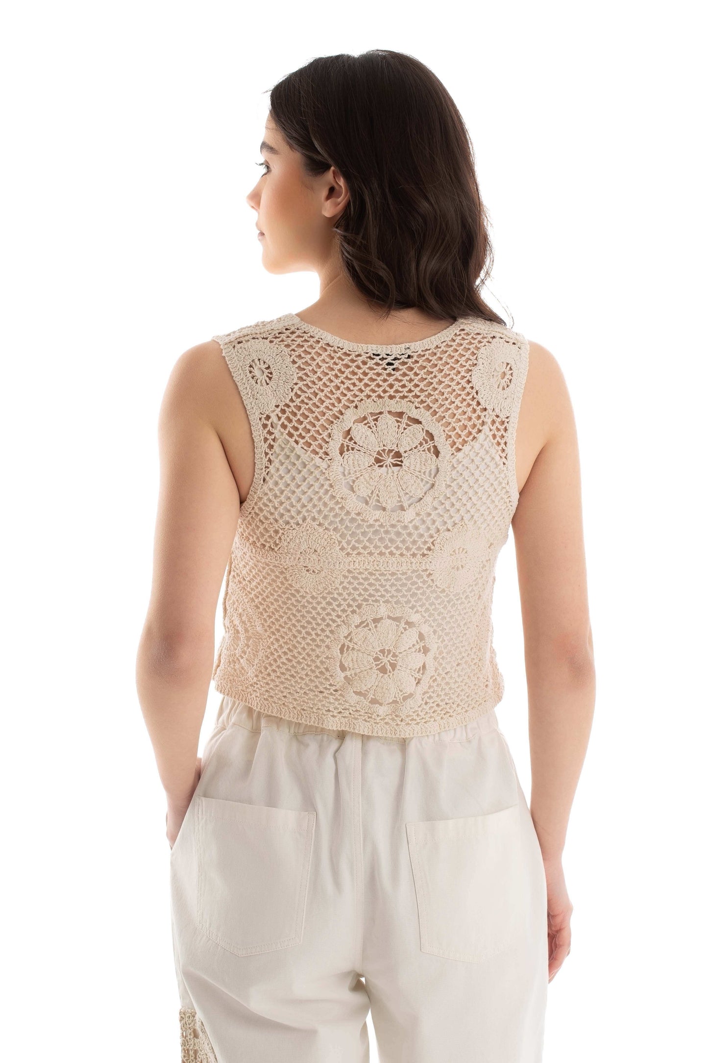 Feminine Perforated Crochet Vest