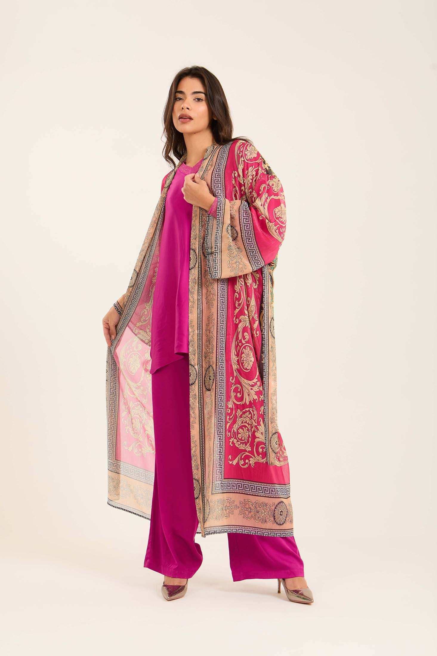 Multi-Patterns Lace-Up Long Kimono