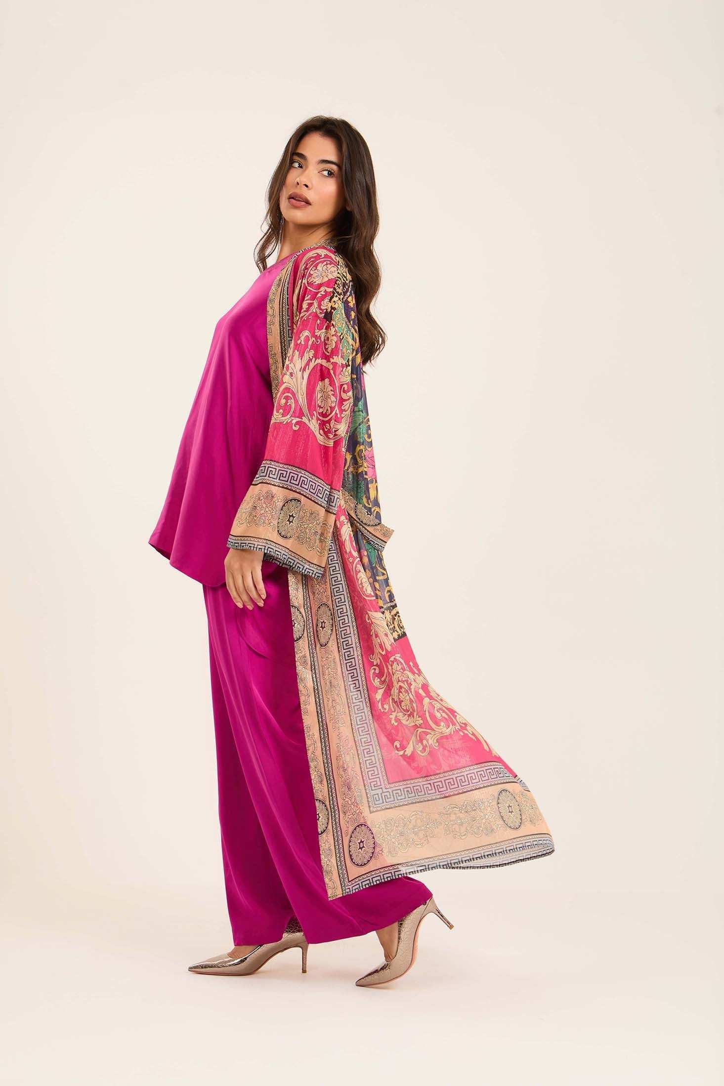 Multi-Patterns Lace-Up Long Kimono