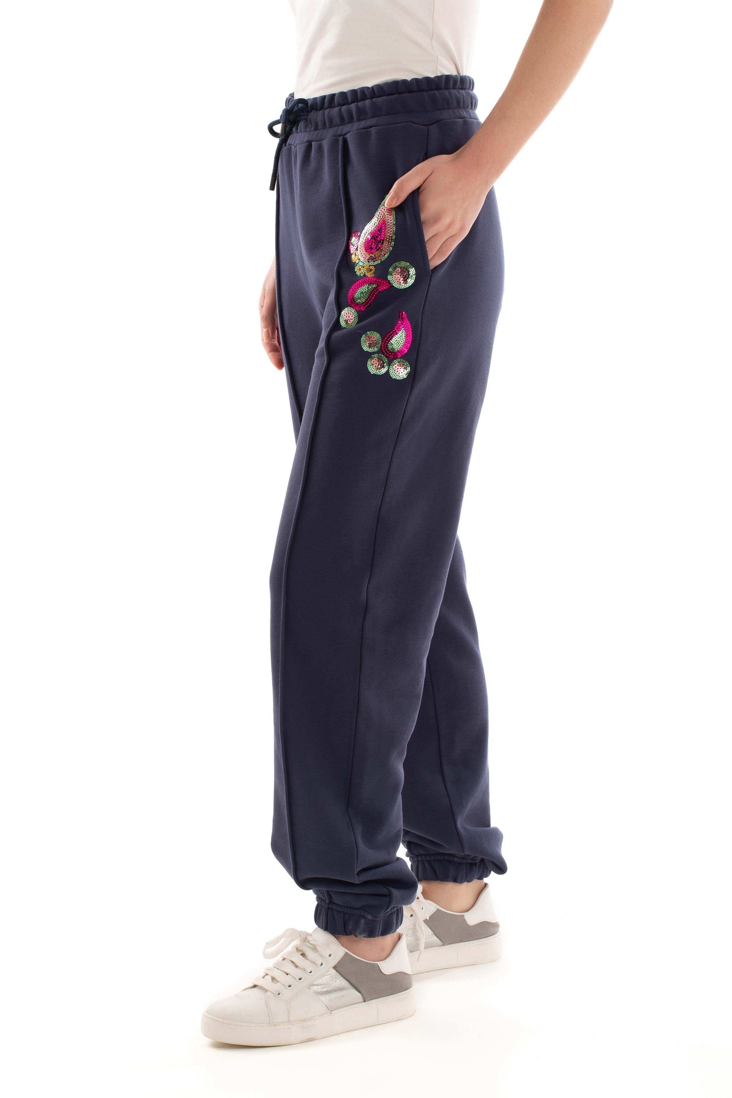 Cotton Sweatpants with Colorful Shiny Sequins