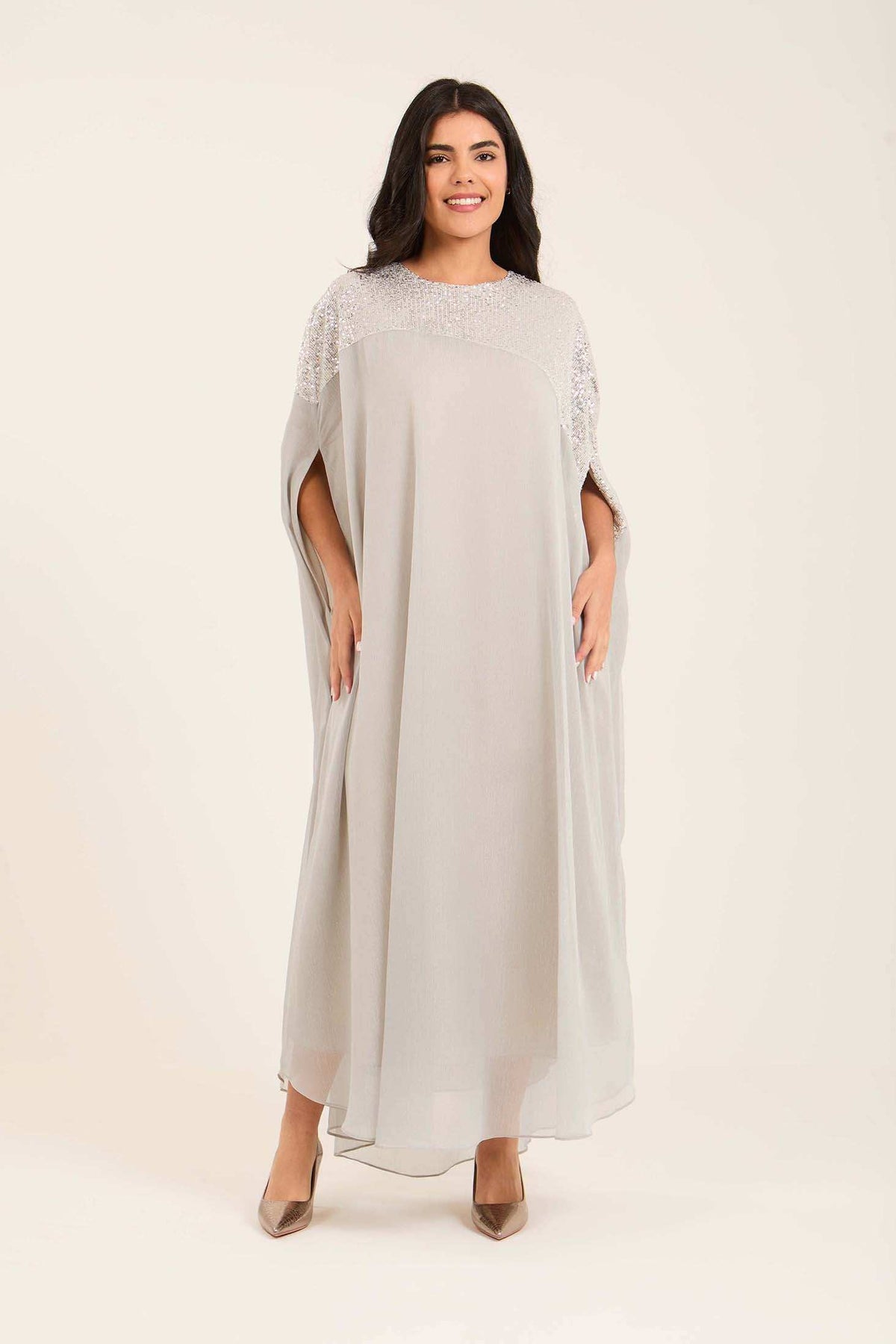 Shiny Sequins Shoulders Loose Kaftan