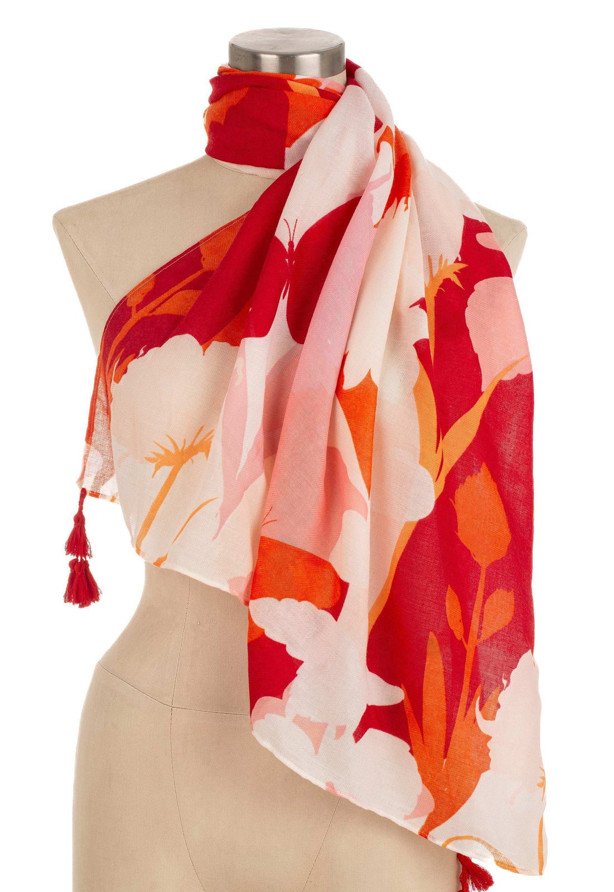 Tassel Edge Floral Pattern Scarf