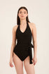 Halter Neck Textured Swimsuit with Front Tie