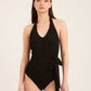 Halter Neck Textured Swimsuit with Front Tie