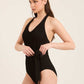 Halter Neck Textured Swimsuit with Front Tie