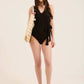Halter Neck Textured Swimsuit with Front Tie