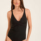 V-Neck One-Piece Swimsuit with Crossed Pleat