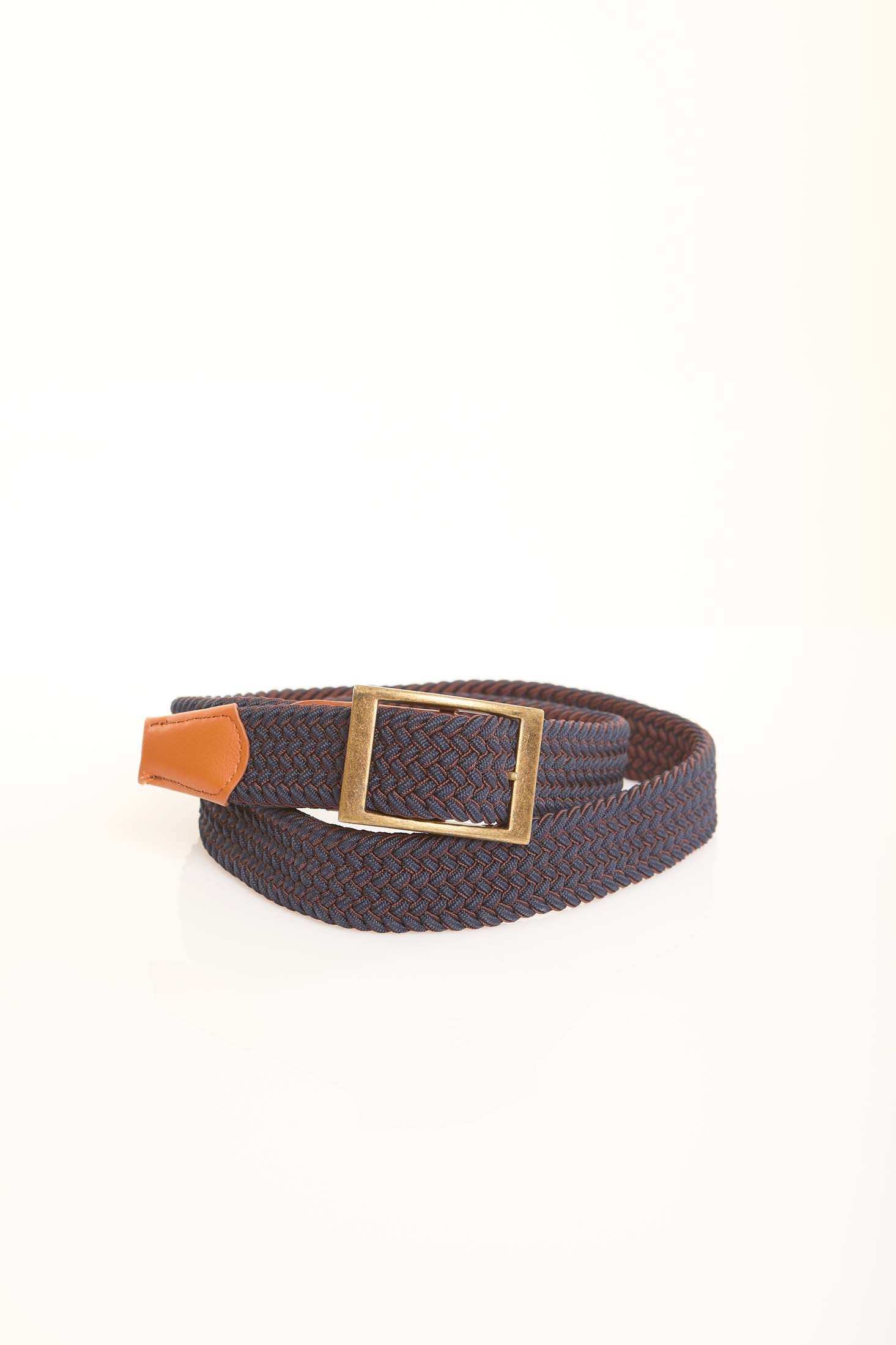 Textured Woven Stretch Belt with PU Leather Trim