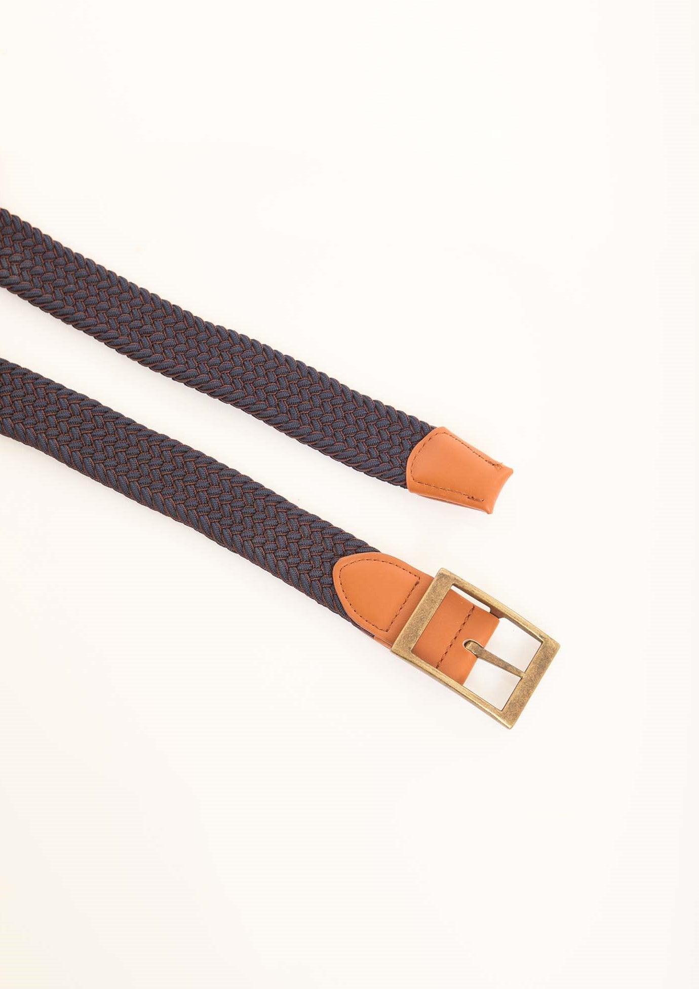 Textured Woven Stretch Belt with PU Leather Trim
