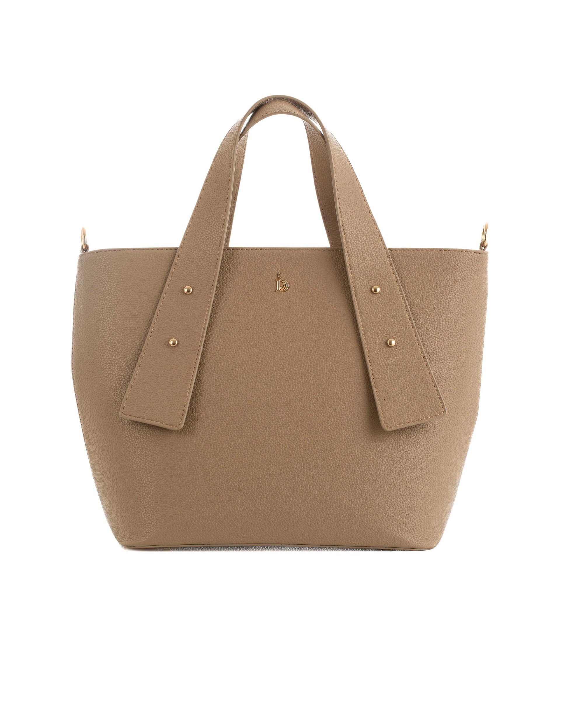 Decorative Studs Handle Textured Handbag