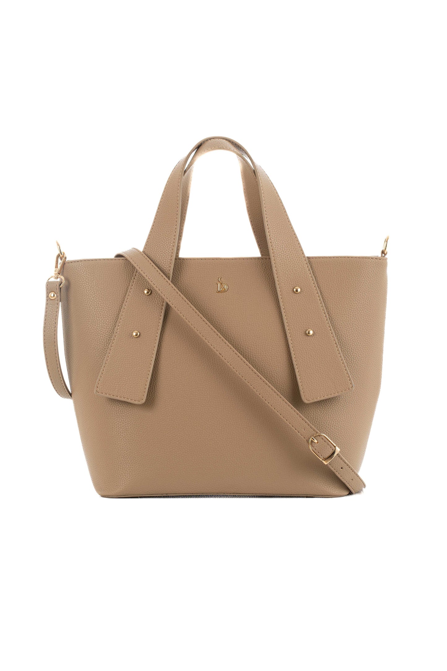 Decorative Studs Handle Textured Handbag