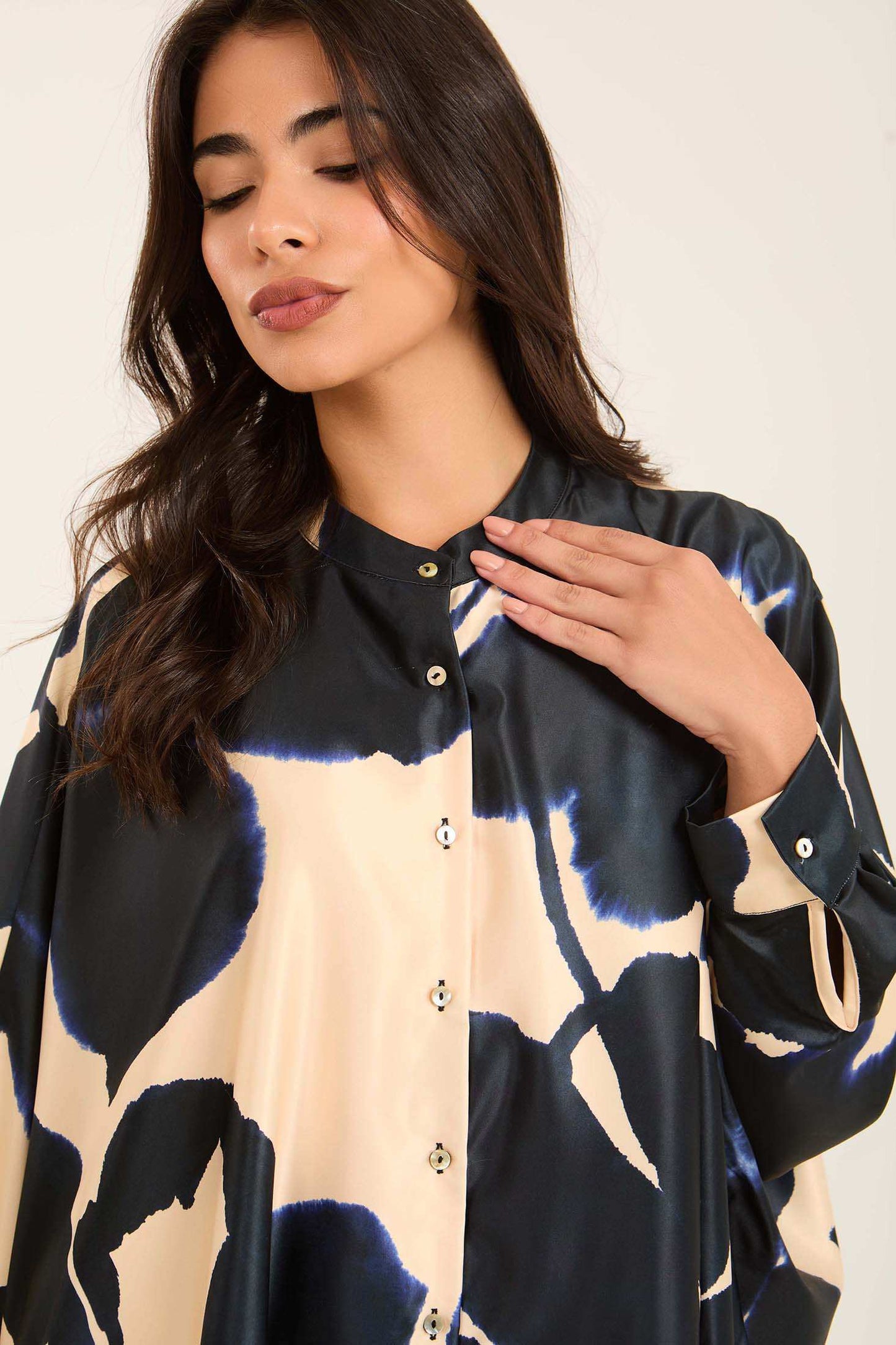 Flowing Printed Blouse with Button Front