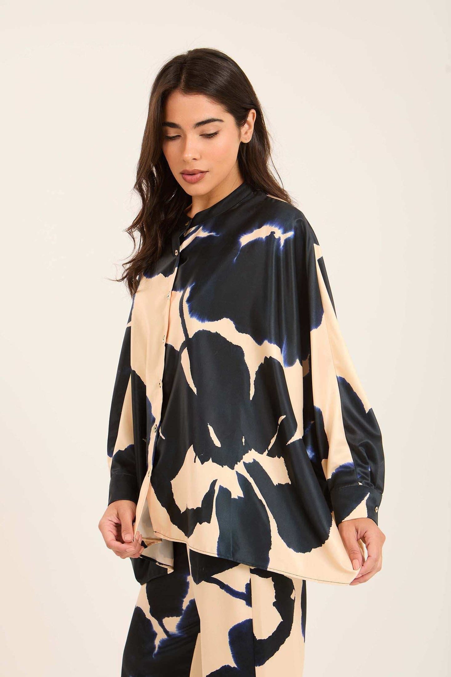 Flowing Printed Blouse with Button Front