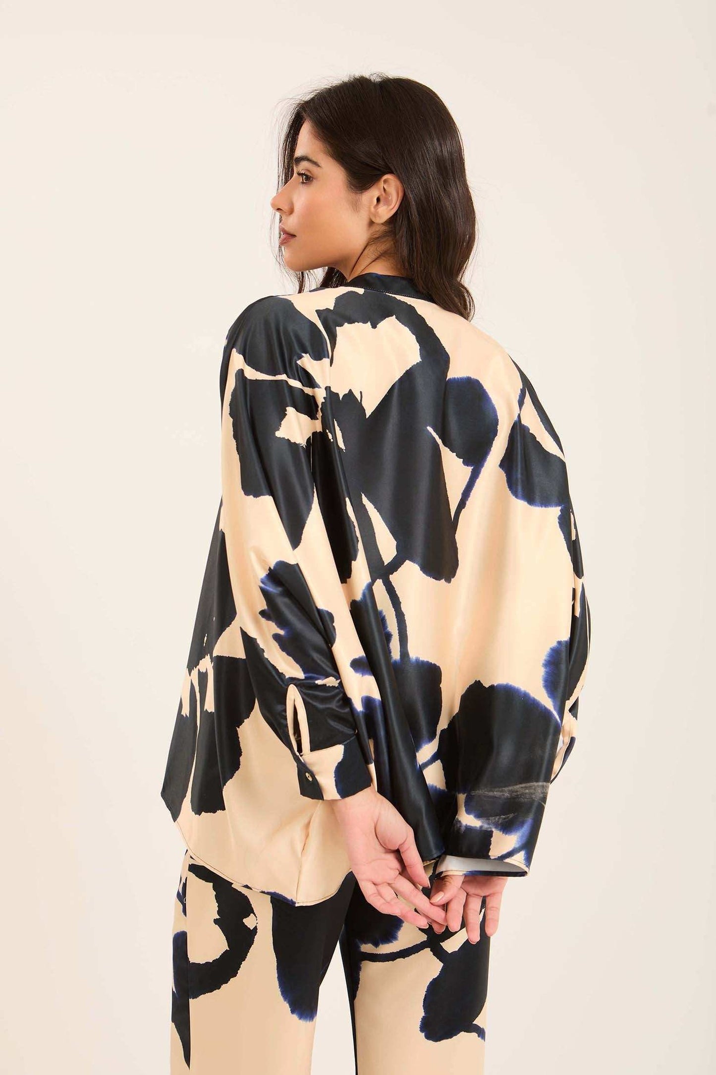 Flowing Printed Blouse with Button Front