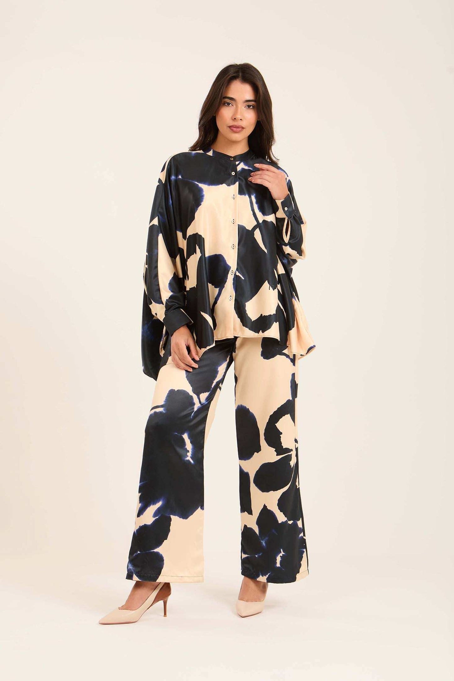 Flowing Printed Blouse with Button Front