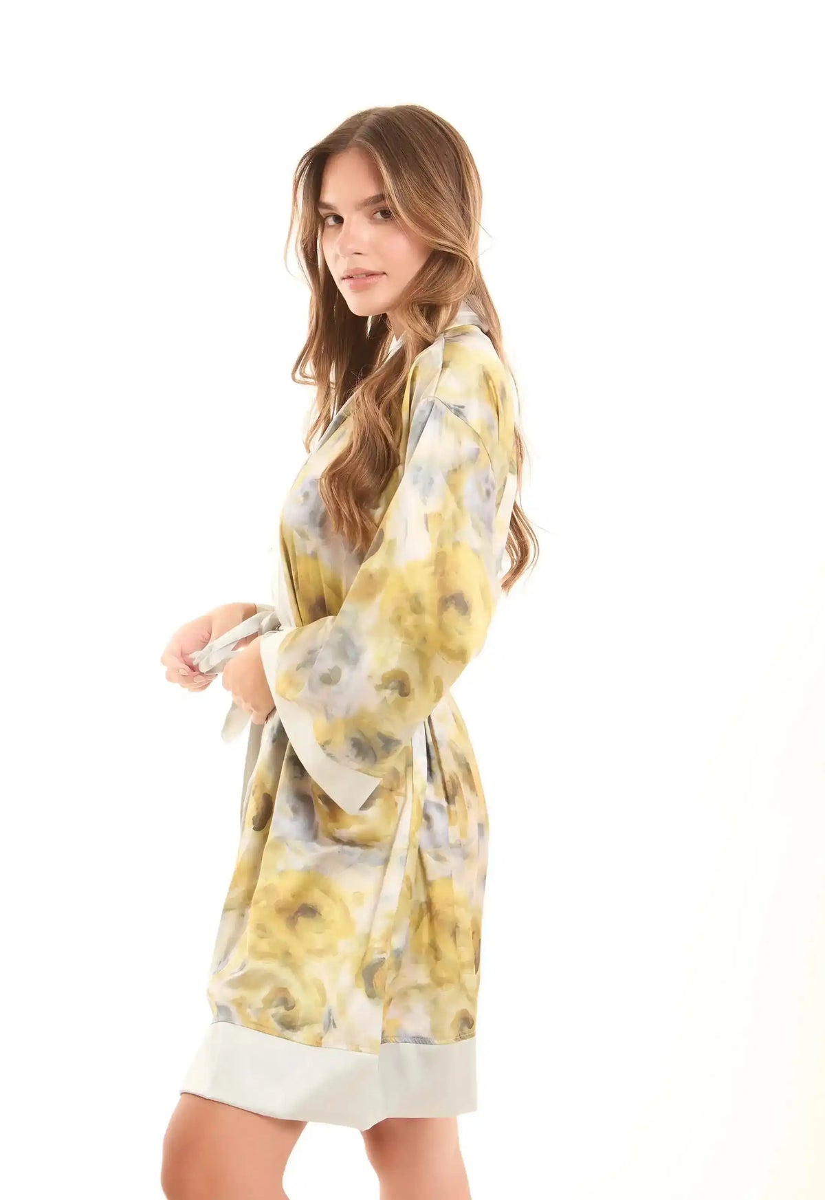 Patterned Lace-Up Short Sleeves Robe