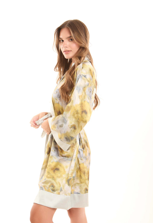 Patterned Lace-Up Short Sleeves Robe