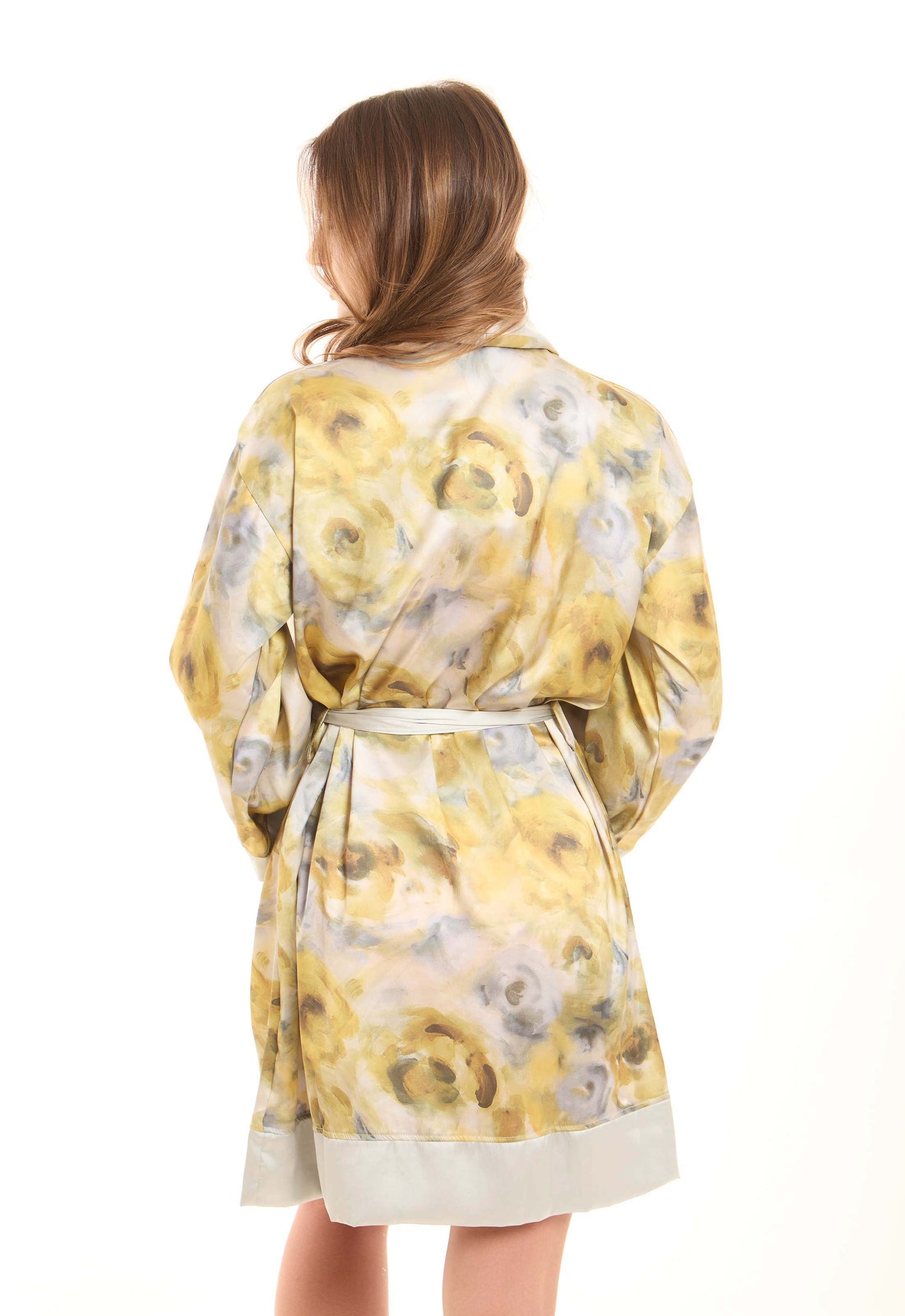 Patterned Lace-Up Short Sleeves Robe