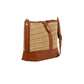 Straw & PU Leather Belted Crossbody Bag