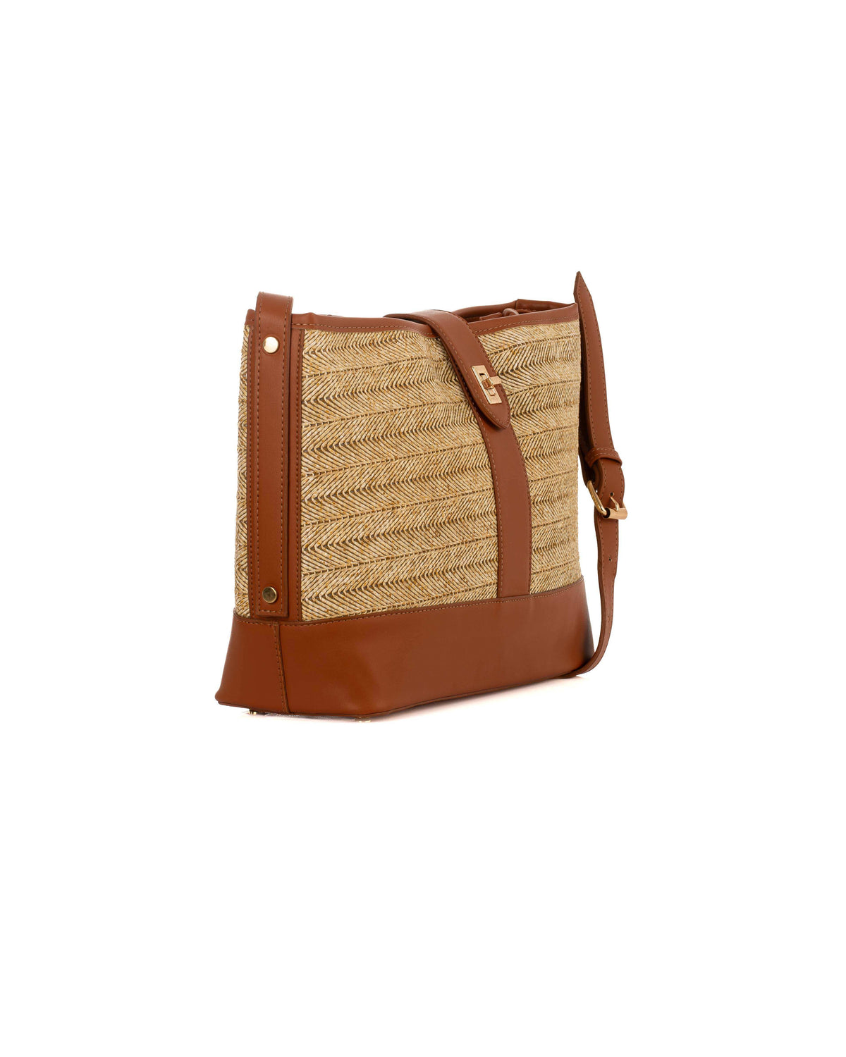 Straw & PU Leather Belted Crossbody Bag