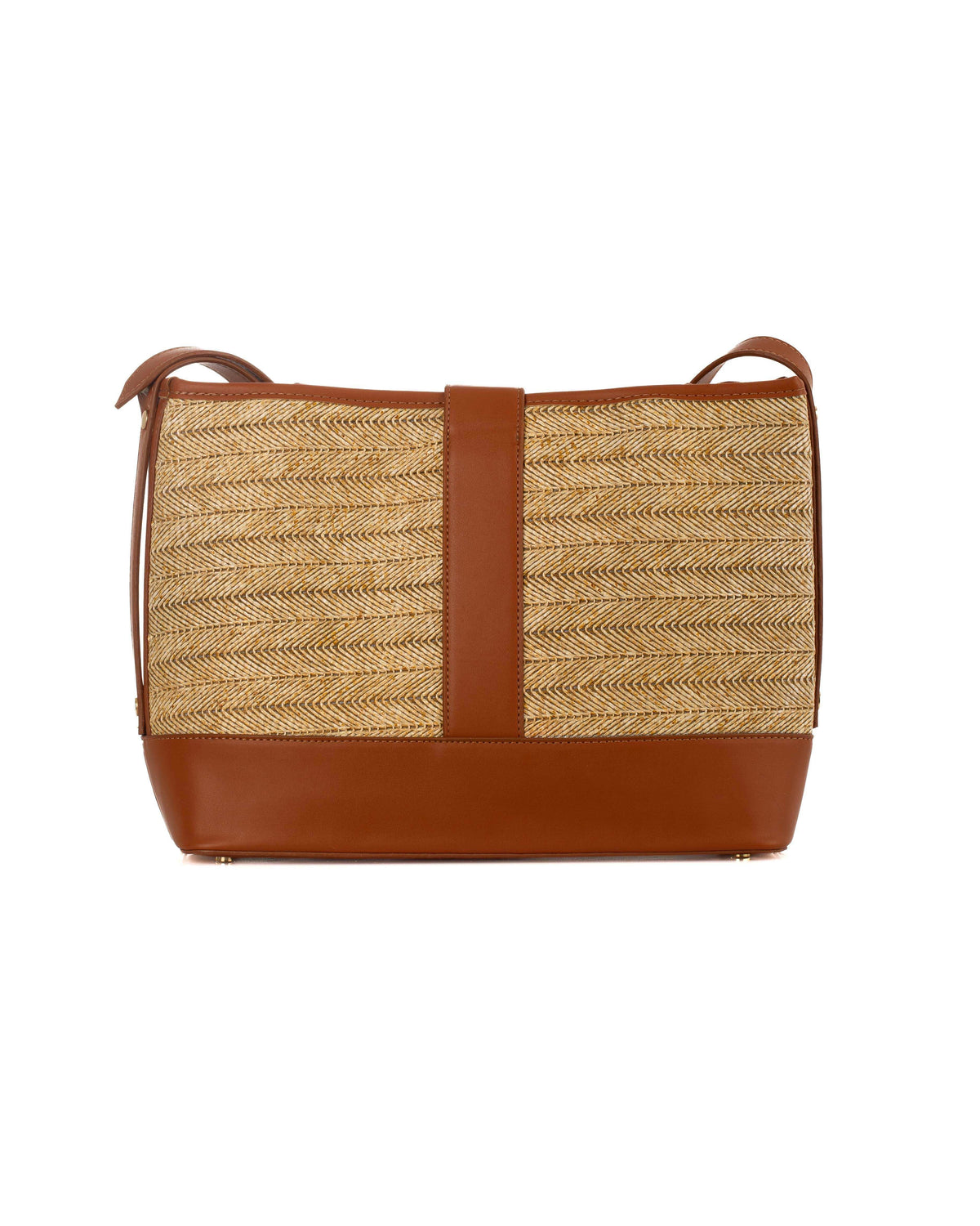 Straw & PU Leather Belted Crossbody Bag