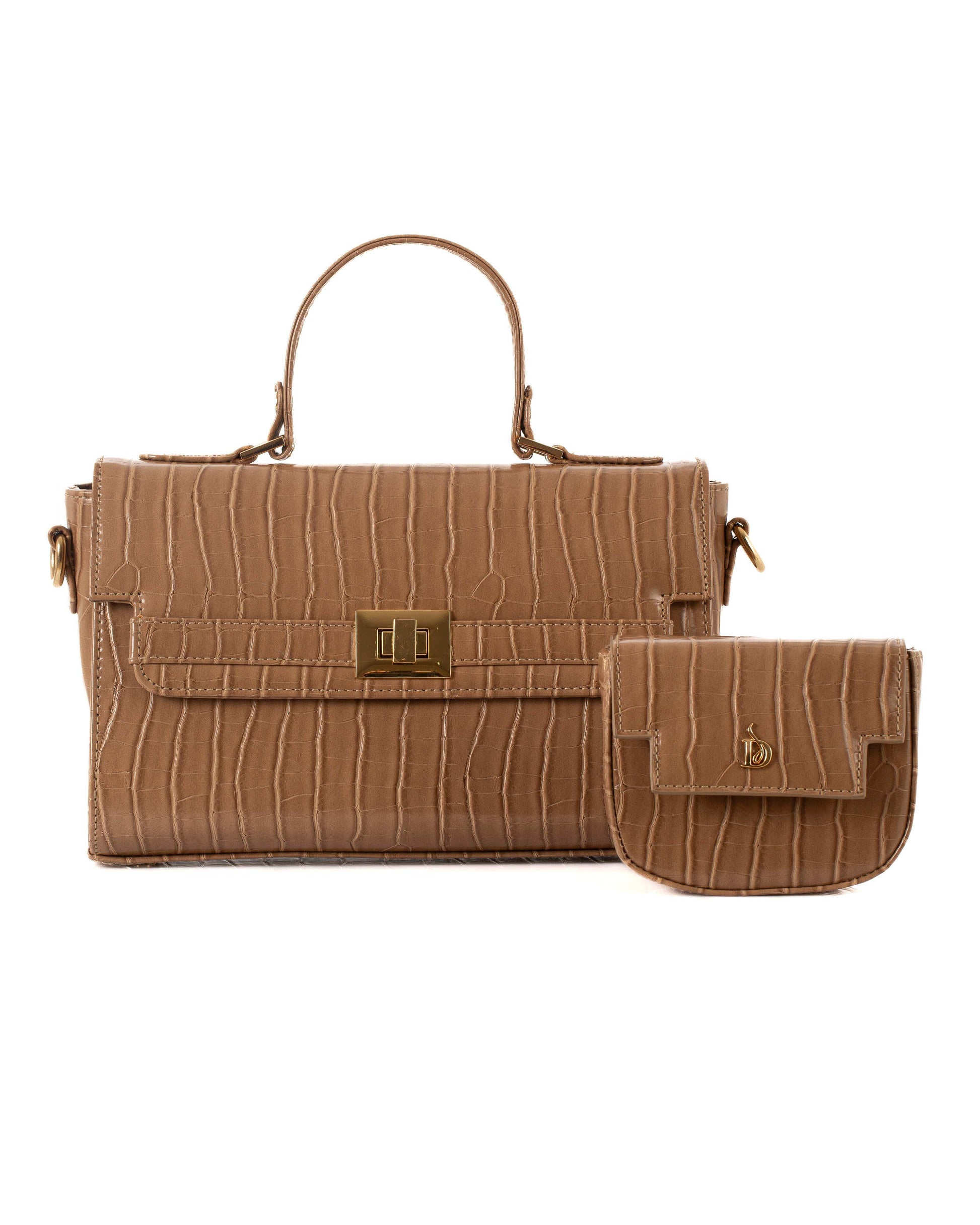 Elegant Crocodile Pattern Handbag with Small Purse