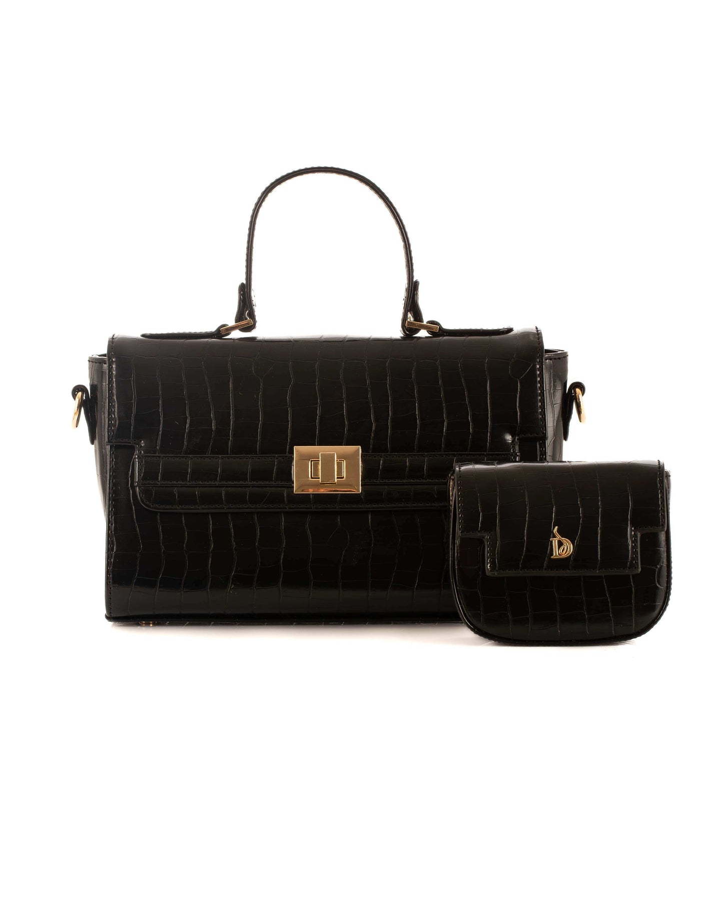 Elegant Crocodile Pattern Handbag with Small Purse
