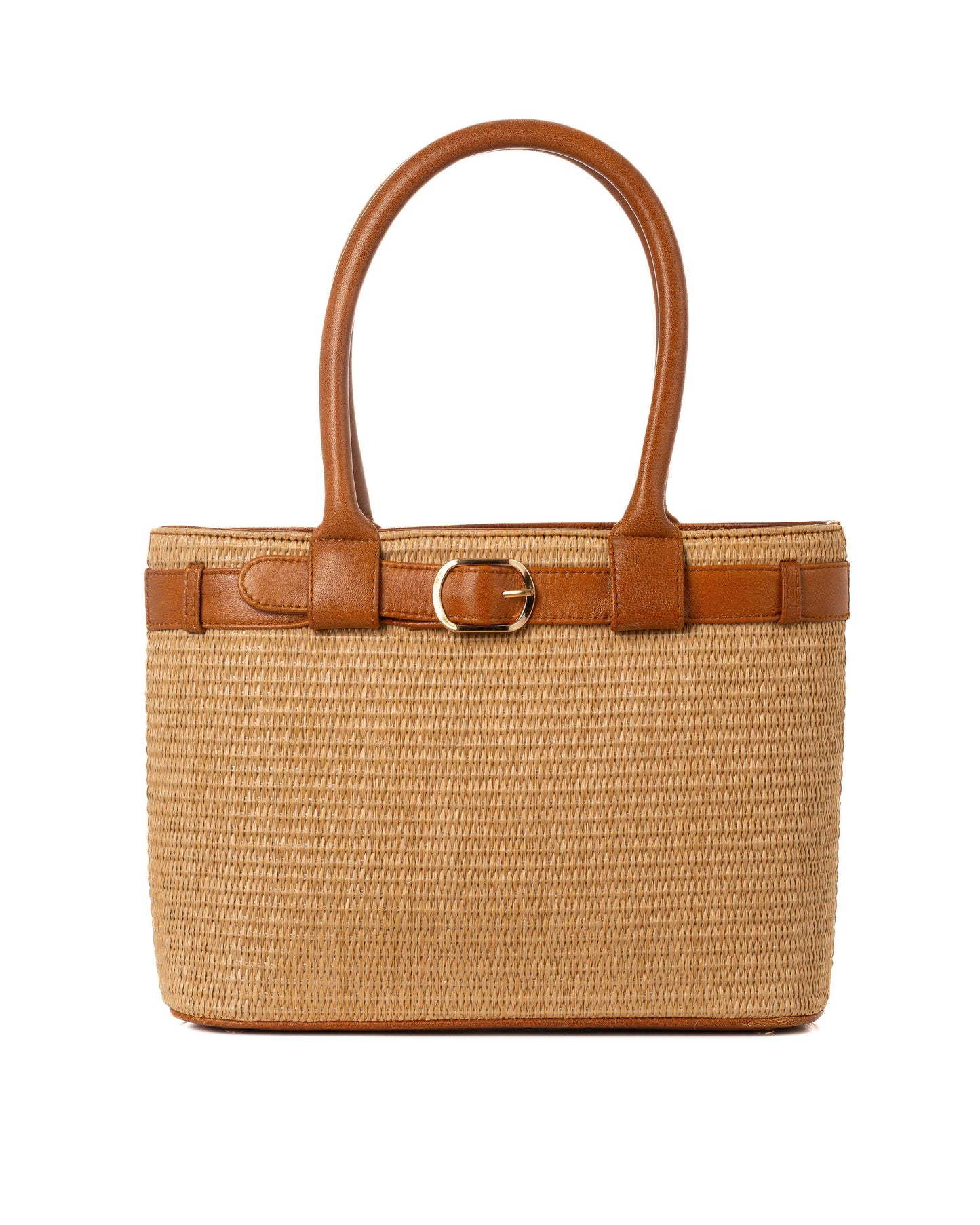 Elegant Belted Straw Office Tote Bag