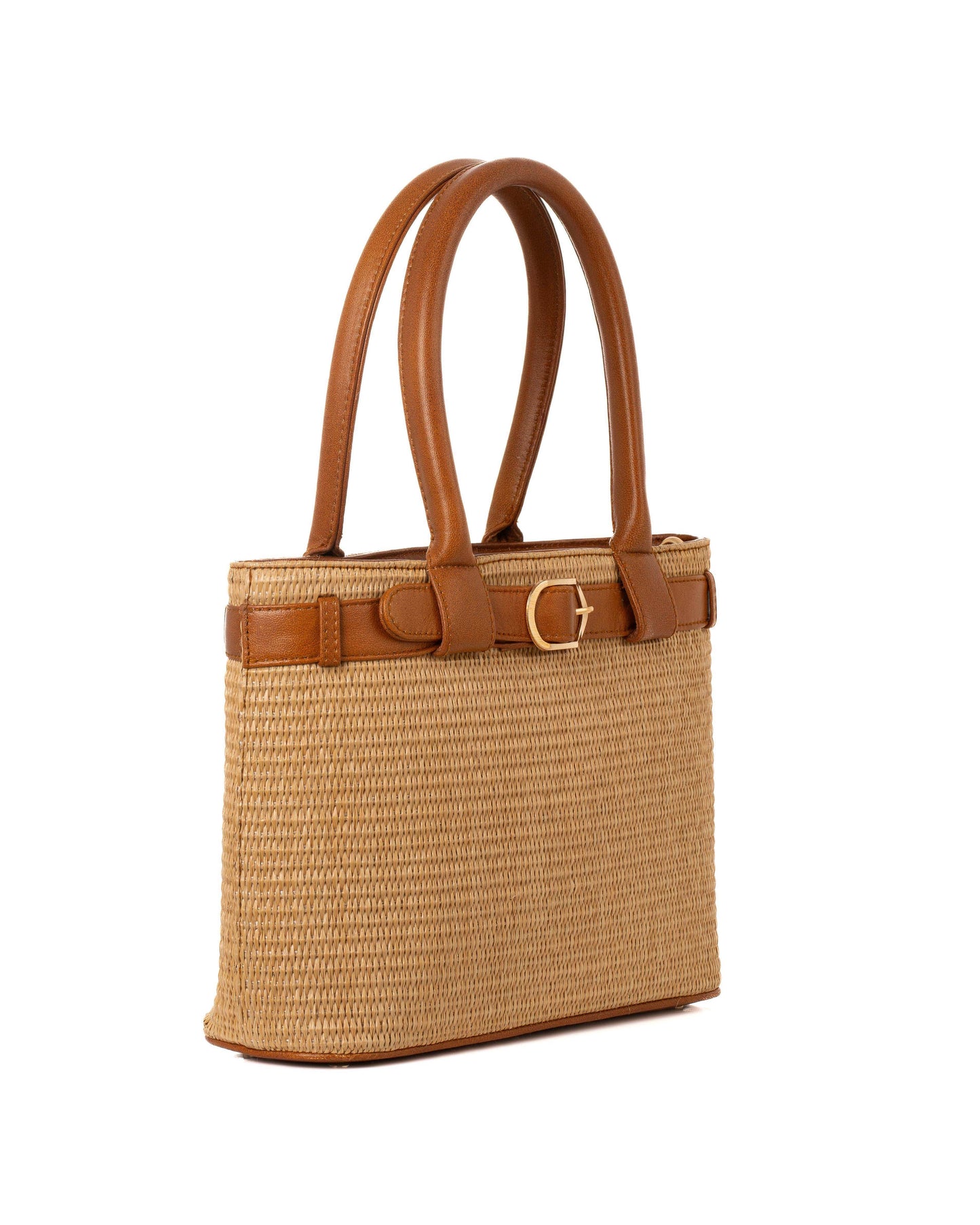 Elegant Belted Straw Office Tote Bag