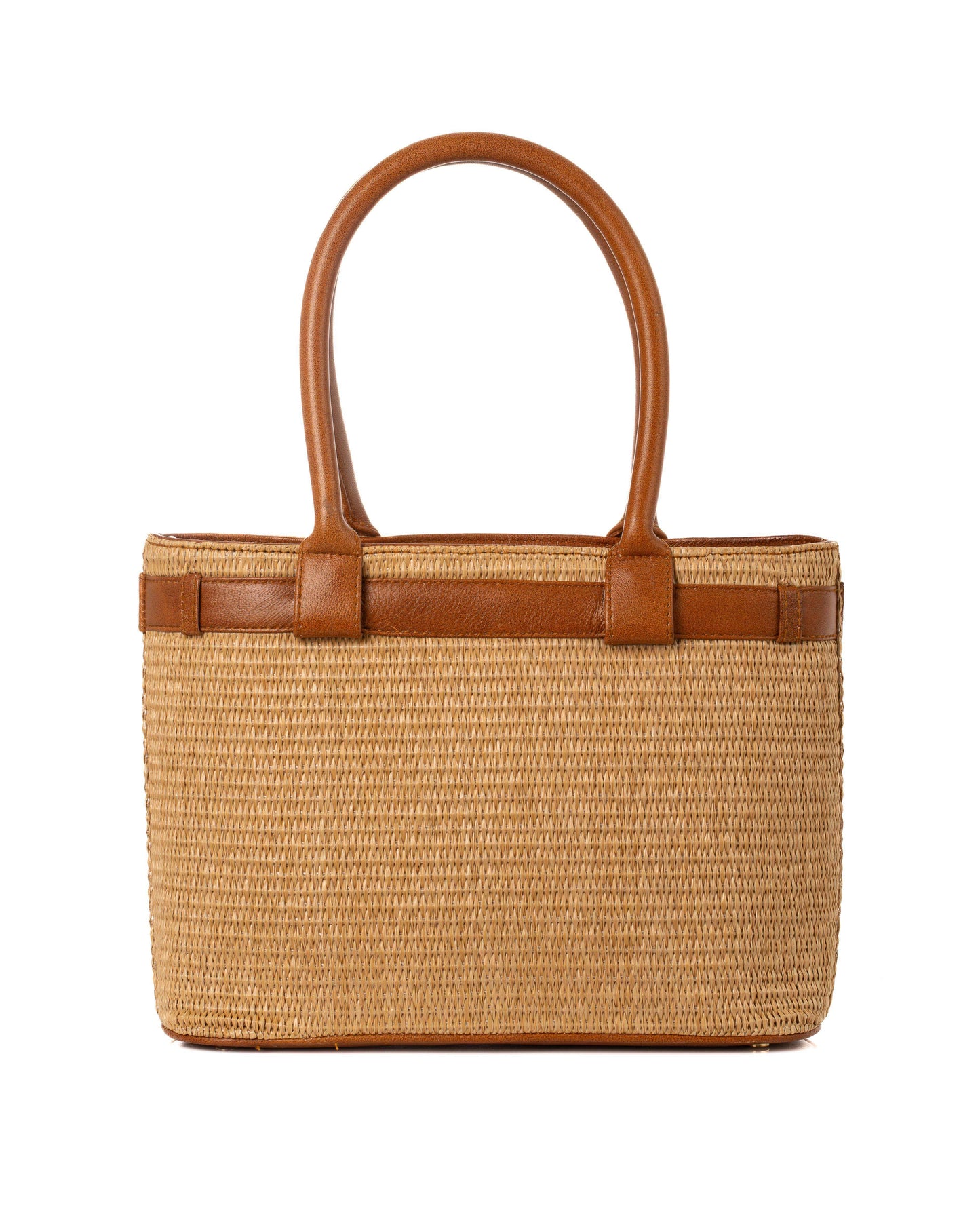 Elegant Belted Straw Office Tote Bag