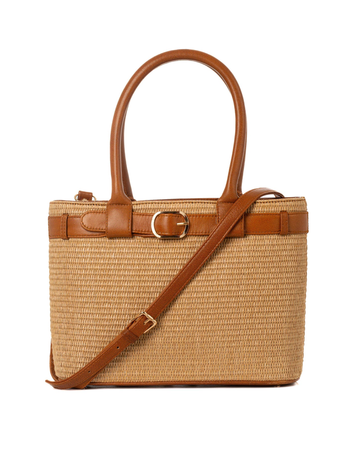 Elegant Belted Straw Office Tote Bag