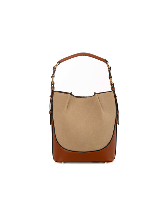 Canvas & Leather Top-Handle Bucket Bag