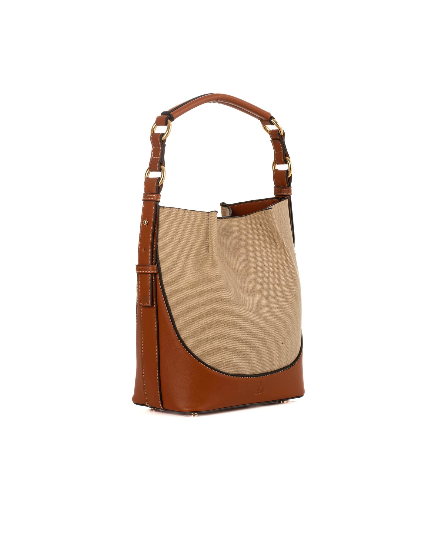 Canvas & Leather Top-Handle Bucket Bag