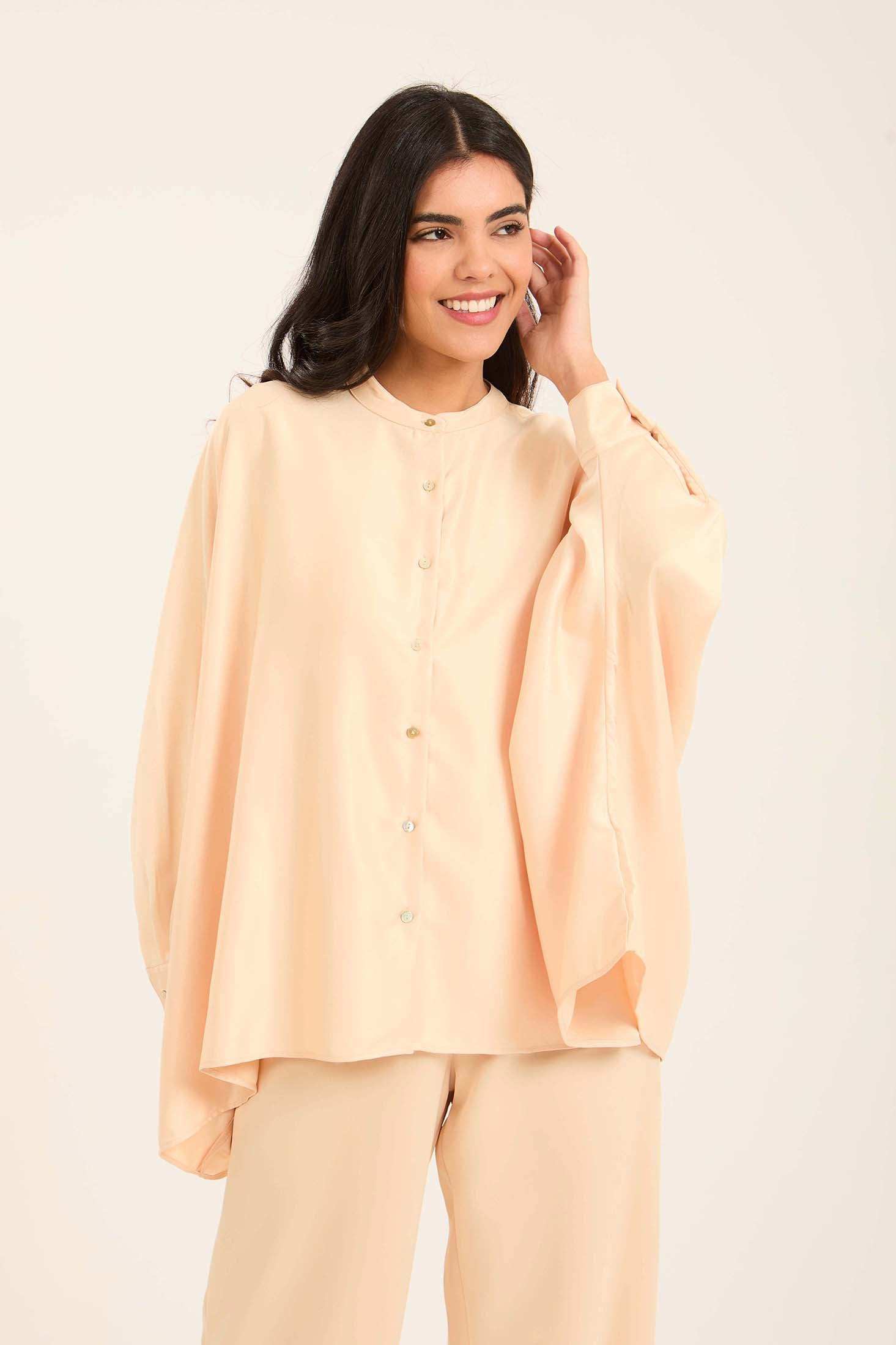 Flowing Blouse with Draped Sleeves