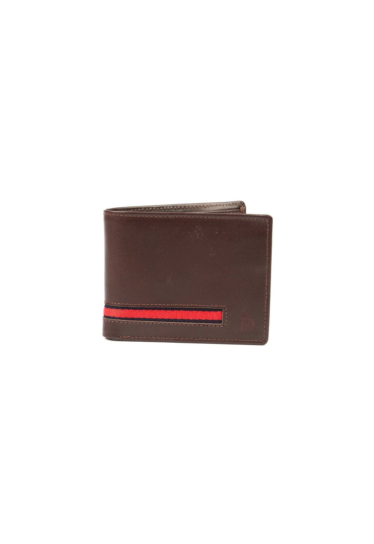 Solid Leather Bi-Fold Wallet with Stripe