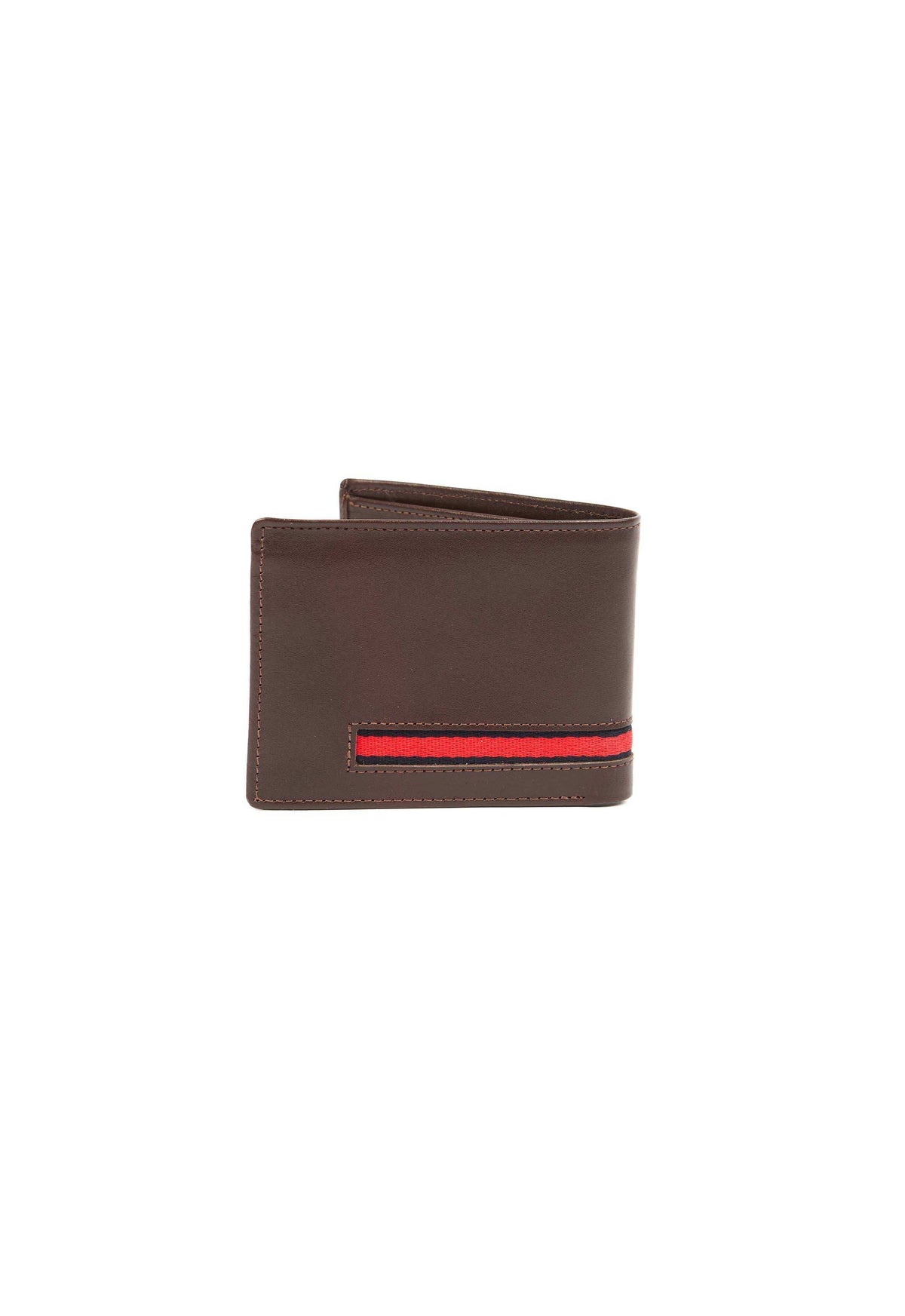 Solid Leather Bi-Fold Wallet with Stripe