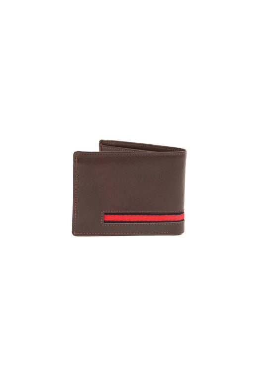 Solid Leather Bi-Fold Wallet with Stripe